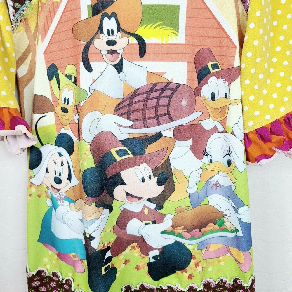 Vintage Key West Kids Disney Dress‎ No Size Mickey & Friends Thanksgiving Scene